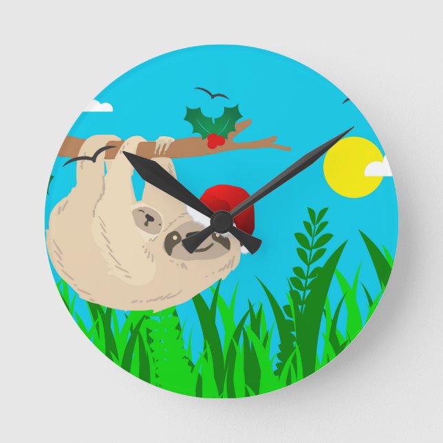 Santa Sloth Runde Wanduhr (Vorderseite)