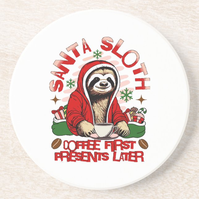 Santa Sloth Schlackenkaffee Getränkeuntersetzer (Vorne)