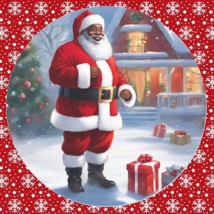 Santa Snow gibt Afrikanischer Amerikaner Runder Aufkleber