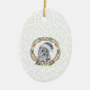 Santa Snow Leopard Keramik Ornament
