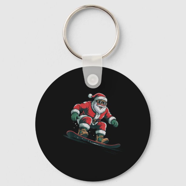 Santa Snowboarding Christmas Holiday Retro Vintage Schlüsselanhänger (Vorderseite)