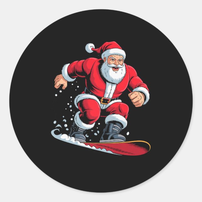 Santa Snowboarding Lover Funny Holiday Christmas X Runder Aufkleber (Vorderseite)