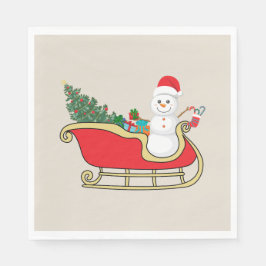 Santa snowman distributing gifts serviette