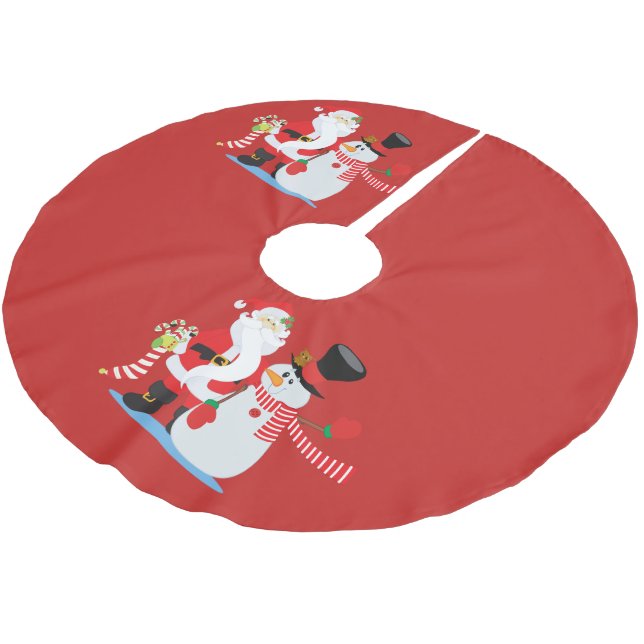 Santa Snowman Festival Tree Skirt Polyester Weihnachtsbaumdecke (Schrägansicht)