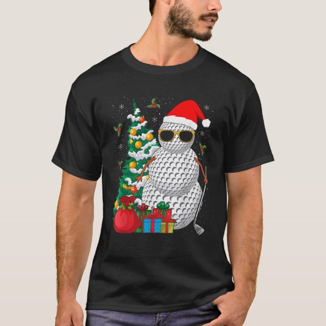 Santa Snowman Golf Ball Christmas Golfer  T-Shirt (Vorderseite)