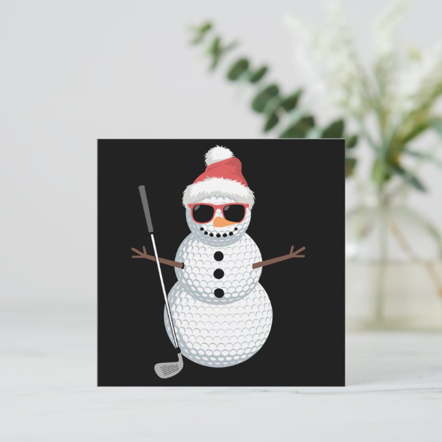 Santa Snowman Golf Ball Weihnachts Golfer Geschenk Einladung (Stehend Vorderseite)