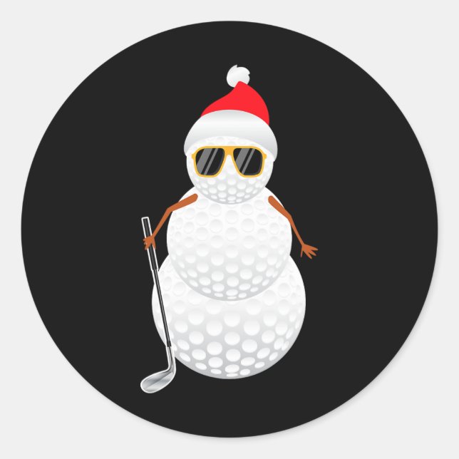 Santa Snowman Golf Ball Weihnachts Golfer Geschenk Runder Aufkleber (Vorderseite)