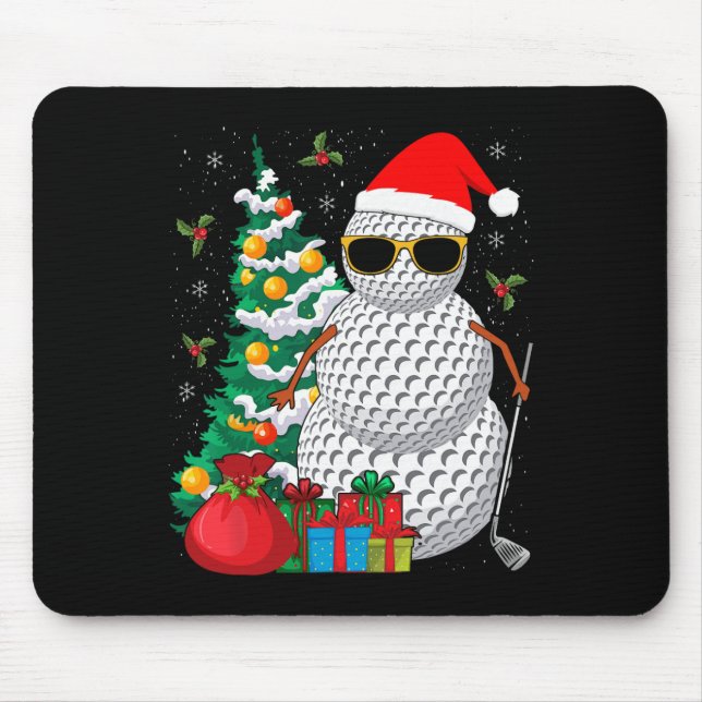 Santa Snowman Golf Ball Weihnachtsgolfer Mousepad (Vorne)