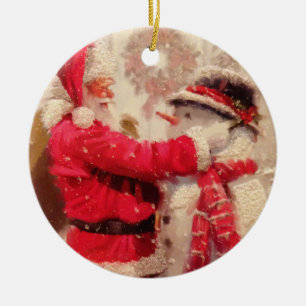 Santa & Snowman Ornament Round