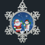 Santa & Snowman Pewter Snowflake Ornament<br><div class="desc">Santa & Snowman Pewter Snowflake Ornament</div>