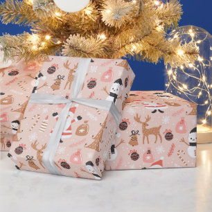 Santa Snowman Reindeer Candy Cane Weihnachtsbaum Geschenkpapier