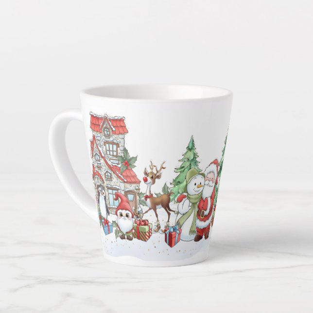 Santa Snowman Reindeer Christmas Latte Tasse (Linke Ecke)