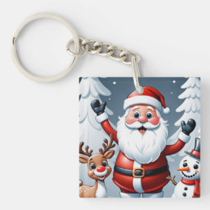 Santa, Snowman und Ralph der Reindeer Urlaub Schlüsselanhänger