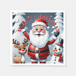 Santa, Snowman und Ralph der Reindeer Urlaub Serviette