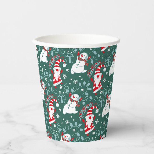 Santa Snowman Weihnachten Pappbecher (Vorderseite)