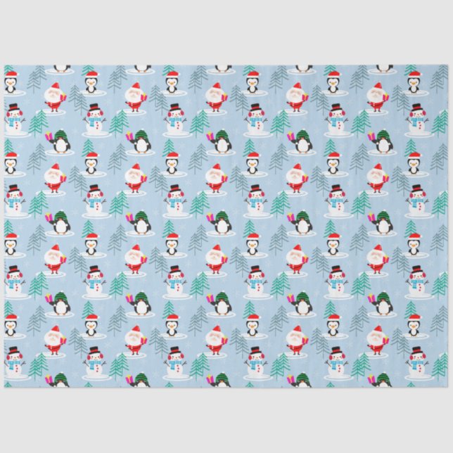 Santa, Snowmen und Geschenke Seidenpapier (Vorderseite)
