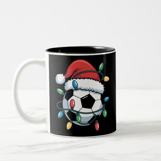 Santa Soccer Ball Sports Christmas Soccer Player Zweifarbige Tasse (Links)