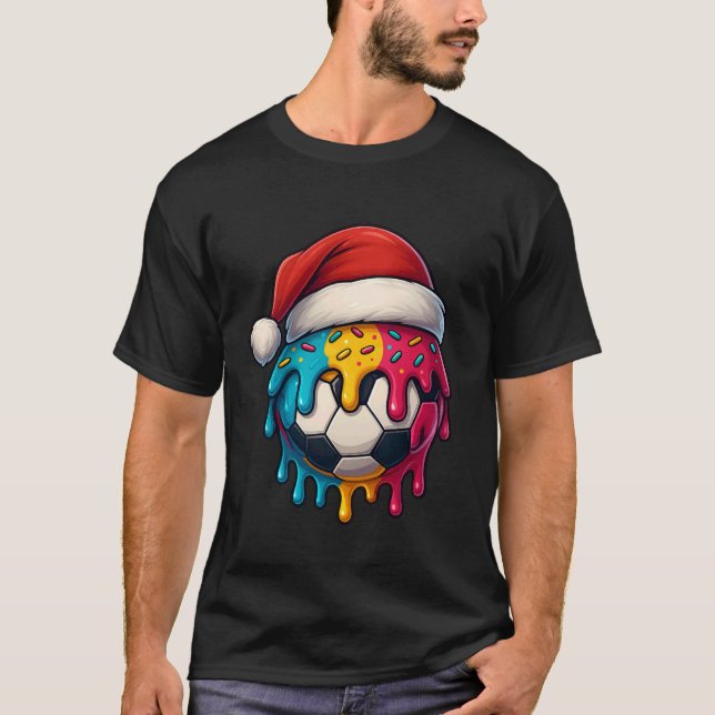 Santa Soccer Ball Sports Design Funny Christmas Fo T-Shirt (Vorderseite)