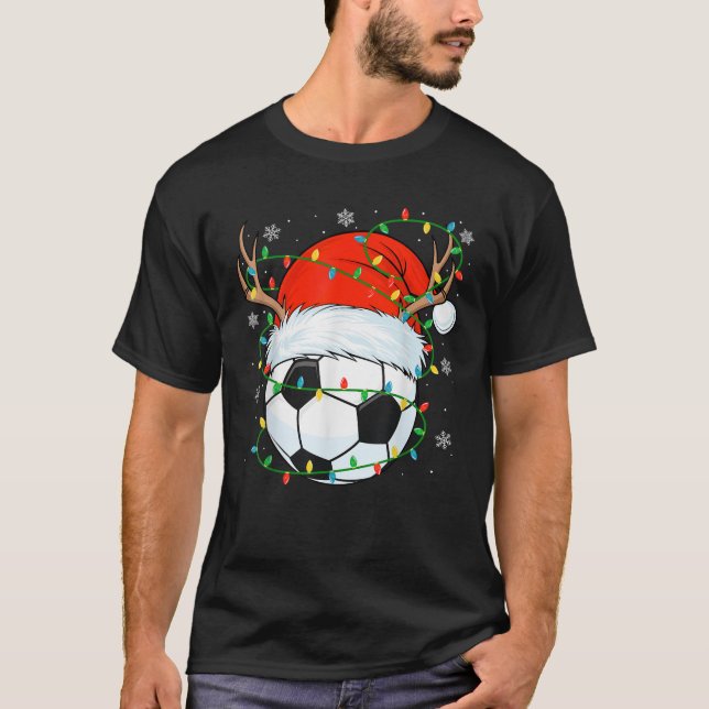Santa Soccer Ball Xmas Lights Christmas Soccer Pla T-Shirt (Vorderseite)