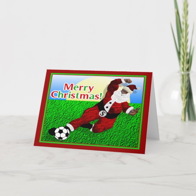 Santa Soccer Frohe Weihnachtskarte Feiertagskarte (Vorderseite)