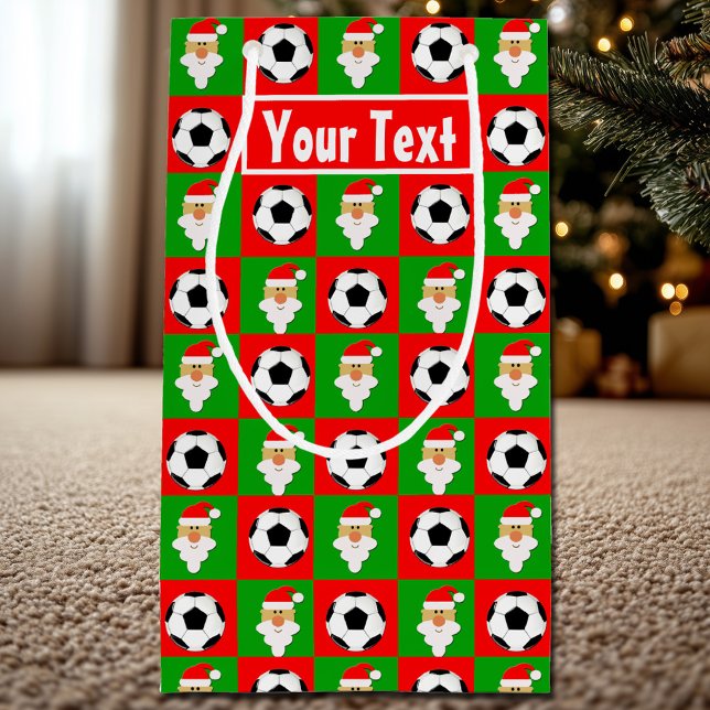 Santa Soccer Player Individuelle Name / Text Weihn Kleine Geschenktüte (Soccer Christmas gift bag with custom soccer player name or text.)