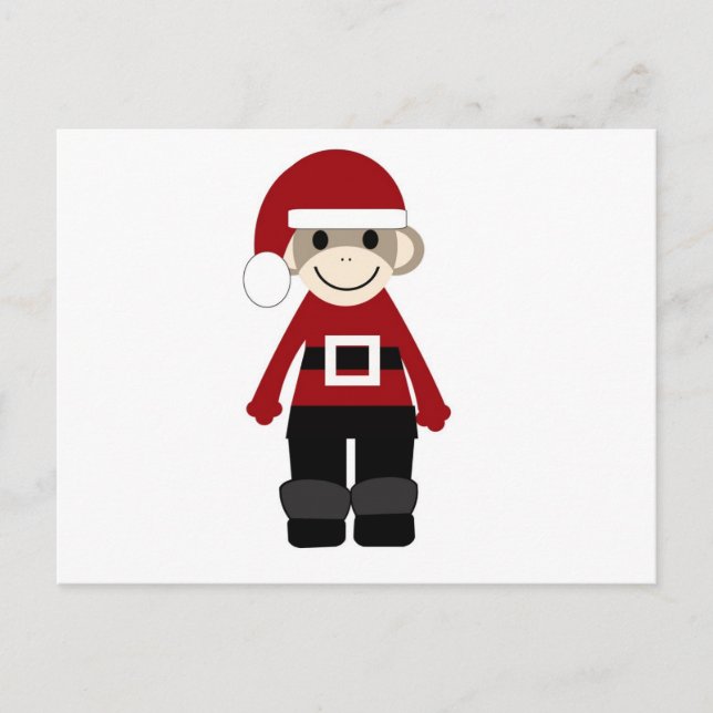 Santa Sock Monkey Feiertagspostkarte (Vorderseite)