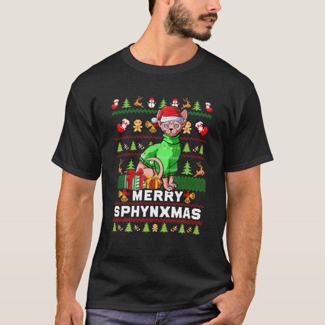 Santa Sphynxmas Sphynx Cat Lover Ugly Sweater Chri T-Shirt (Vorderseite)