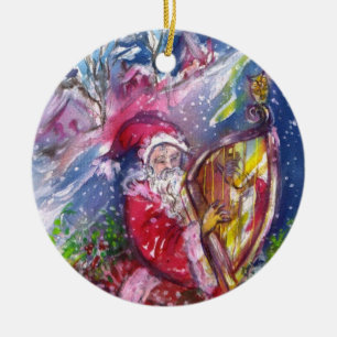 SANTA SPIELEN HARP IN MOONLIGHT Red Ruby Weihnacht Keramik Ornament
