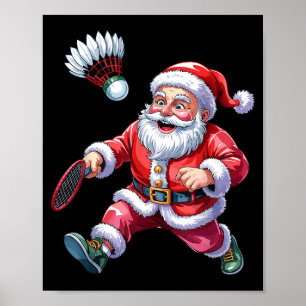 Santa spielt Badminton Lustige Weihnachten Sport L Poster