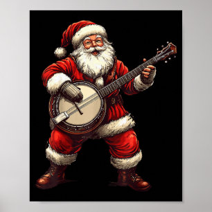 Santa spielt Banjo Lustiger Banjo-Spieler Bluegr C Poster