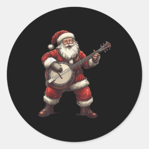Santa spielt Banjo Lustiger Banjo-Spieler Bluegr W Runder Aufkleber