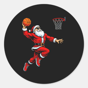 Santa spielt Basketball Xmas Lustige Weihnachten B Runder Aufkleber