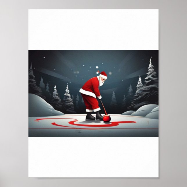 Santa spielt Curling Rock Poster (Vorne)
