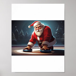 Santa spielt Curling Rock Poster