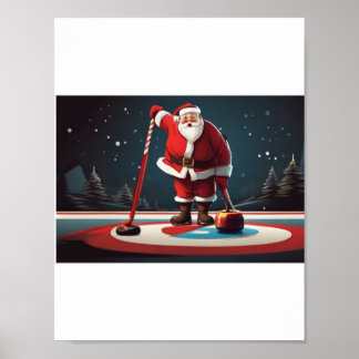 Santa spielt Curling Rock Poster