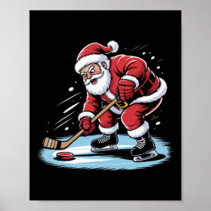Santa spielt Eishockey Lustiges Weihnachten Winter Poster