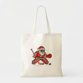 Santa spielt Eishockey-Torhüter Weihnachten Tragetasche