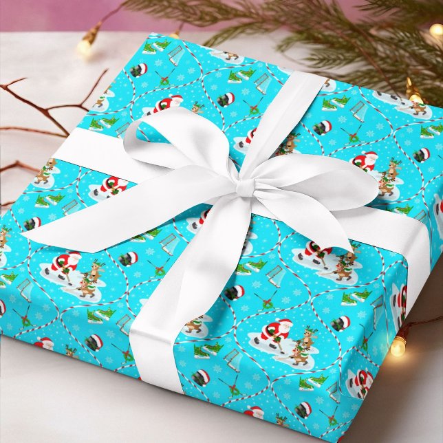 Santa spielt Eishockey Weihnachtsmuster Geschenkpapier (Von Creator hochgeladen)