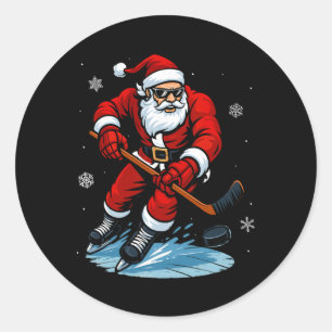 Santa spielt Eishockey Xmas lustiger Weihnachten H Runder Aufkleber