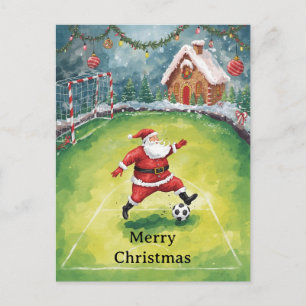 Santa spielt Fußball Weihnachtsfeiertag Feiertagspostkarte