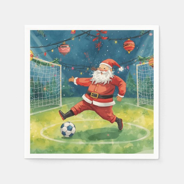 Santa spielt Fußball Weihnachtsfeiertag Serviette (Vorderseite)