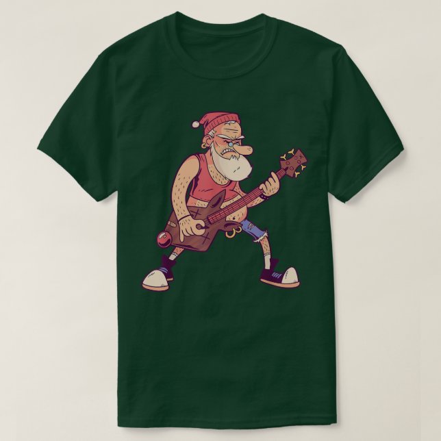 Santa spielt Gitarre-Jeans T-Shirt (Design vorne)