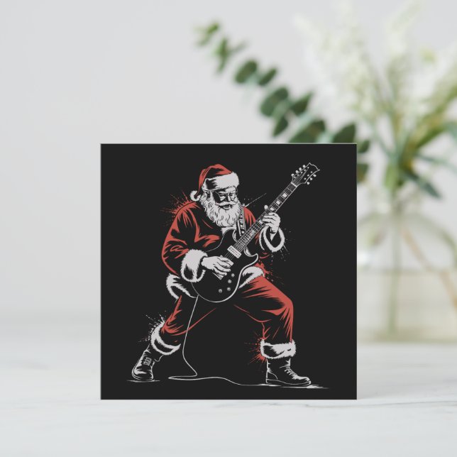 Santa spielt Gitarre Retro 90er Weihnachten Rock  (Stehend Vorderseite)