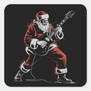 Santa spielt Gitarre Retro 90er Weihnachten Rock Quadratischer Aufkleber