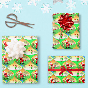 Santa spielt Golf in Florida Weihnachten Ogee Geschenkpapier Set