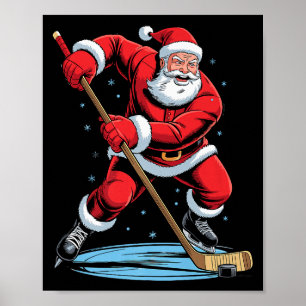 Santa spielt Hockey Lustiger Feiertag Weihnachten Poster