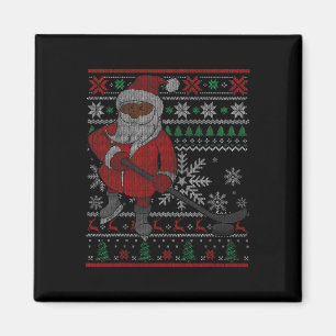 Santa spielt Hockey Schwarz Afroamerikanisch Xmas Magnet