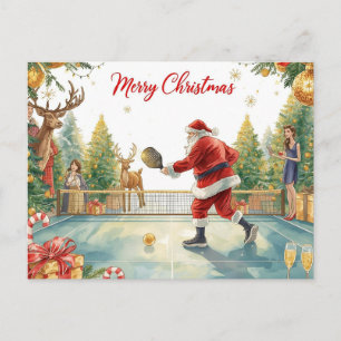 Santa spielt Pickleball auf einer Weihnachtsfeier Feiertagspostkarte