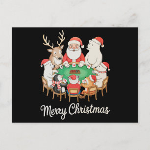 Santa spielt Poker Eisbär Pinguin Renntier Feiertagspostkarte
