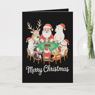 Santa spielt Poker Eisbär Pinguin Renntier Karte